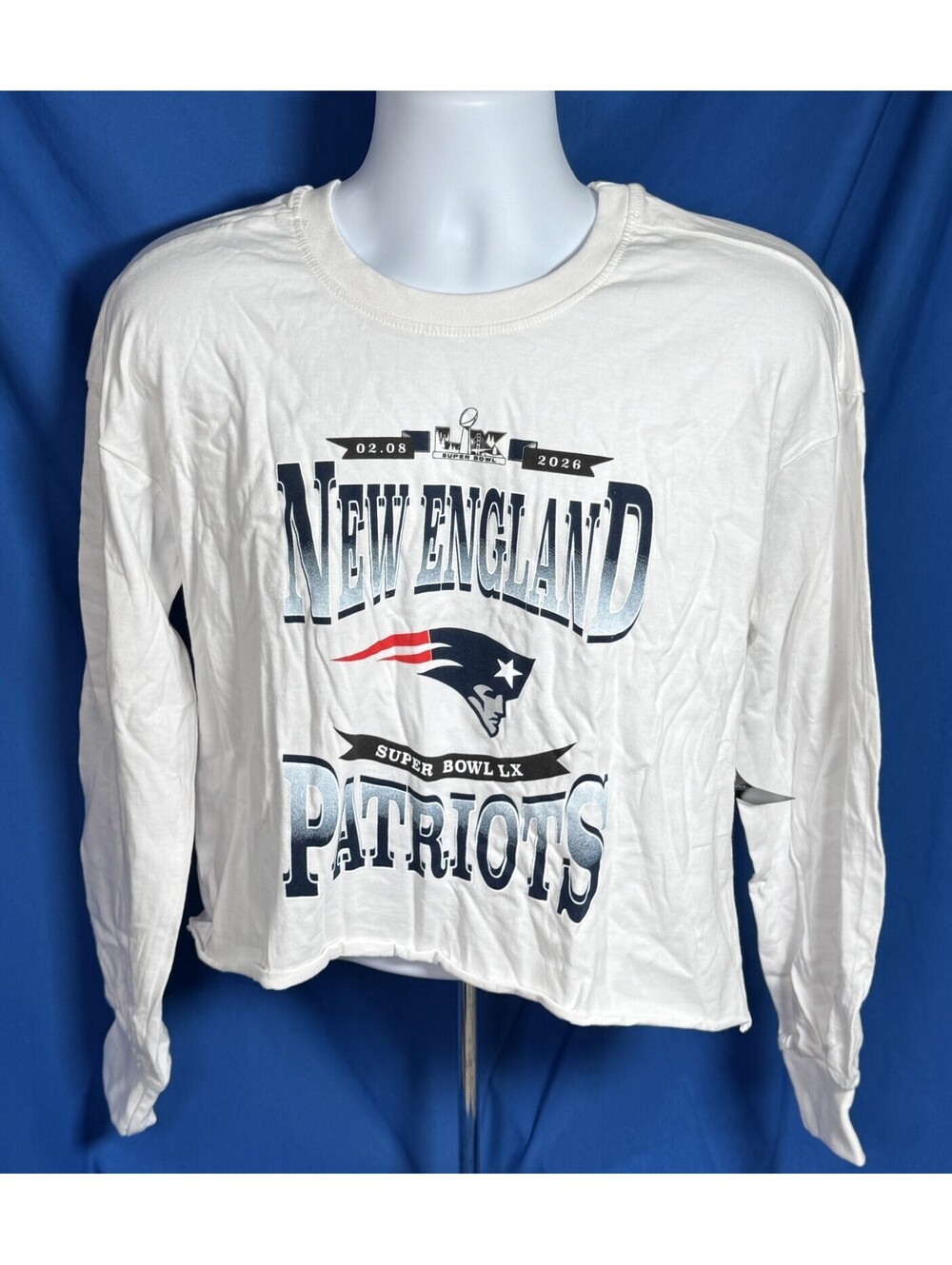 New England Patriots Super Bowl LX Cropped Long Sleeve T-Shirt WEAR Womens M NWT